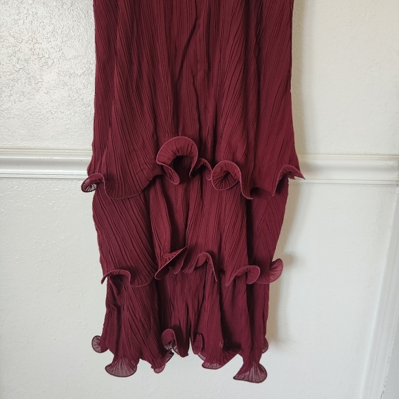 CLAUDE Ruffle Maxi Dress Small Burgundy Pleated Spaghetti Strap New with Tags - Picture 10 of 14